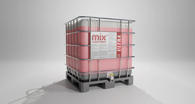 A large container of Mix7 Ultra Carpet & Rug Shampoo with a label showing the product name and details.